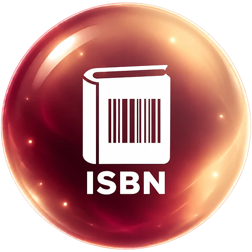 Staklena kugla u boji slonovače i bordo tonovima sa belom knjigom, barkodom i oznakom ISBN.
