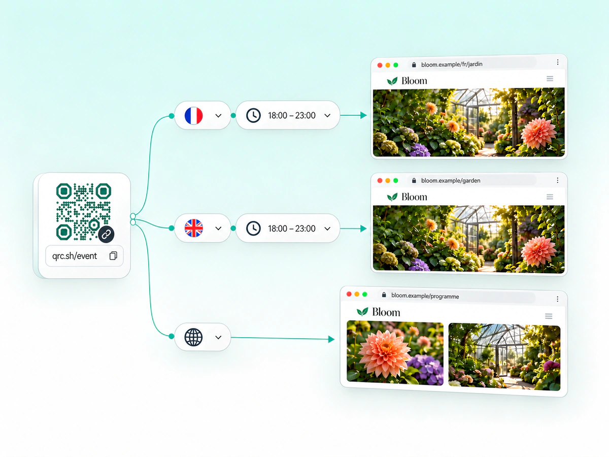 qrc.sh/event leva às páginas Bloom em francês ou inglês à noite, com a programação geral como alternativa.