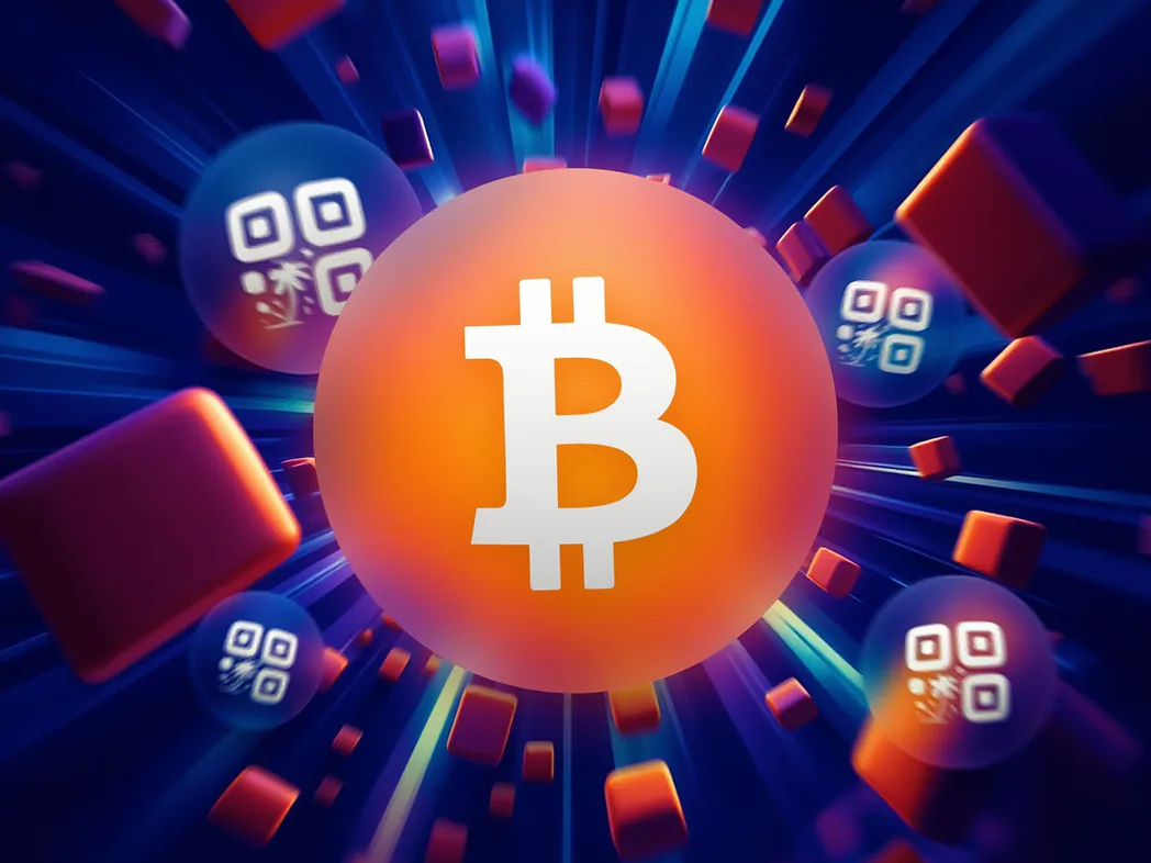 Bitcoin QR code generator preview showing custom BIP21 QR codes with brand logos for checkout signs, tip jars and donation flyers
