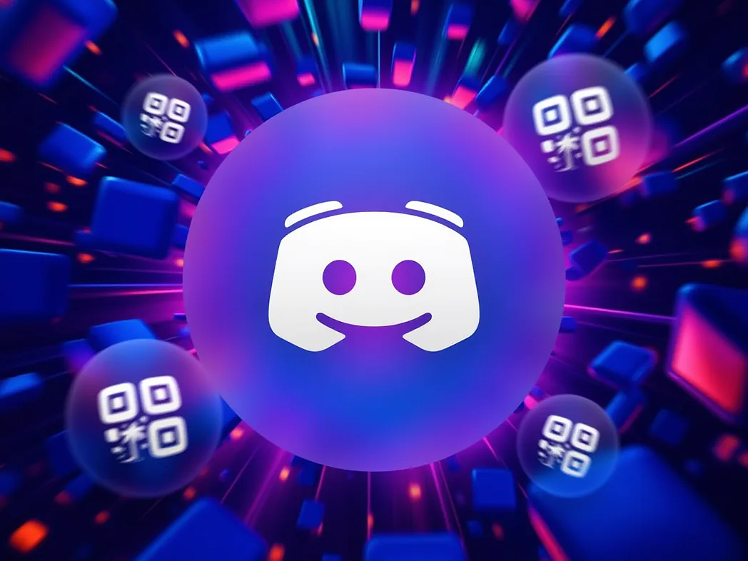 Discord QR code generator preview showing custom server-invite QR codes with brand logos