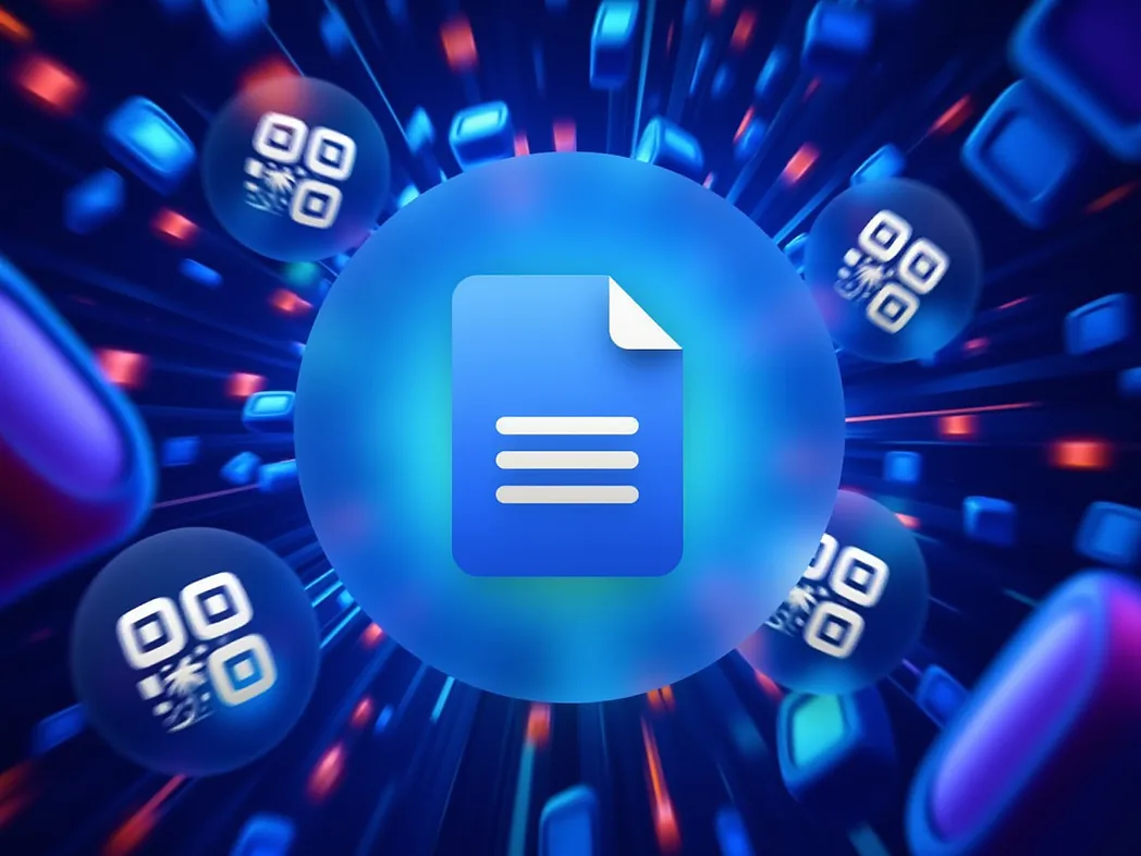 Google Docs QR code generator preview showing custom QR codes with logos