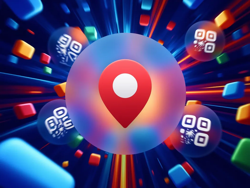 Google Maps QR Code Generator: One-Scan Directions to Any Venue Google Maps QR code generator graphic with a pin icon surrounded by custom QR codes opening turn-by-turn directions to a venue on a smartphone.
