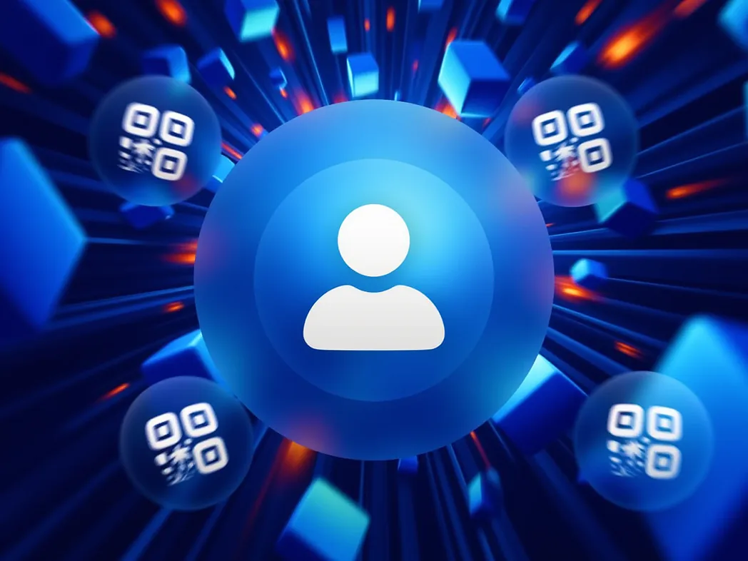 MeCard QR code generator preview showing compact business cards with custom logos