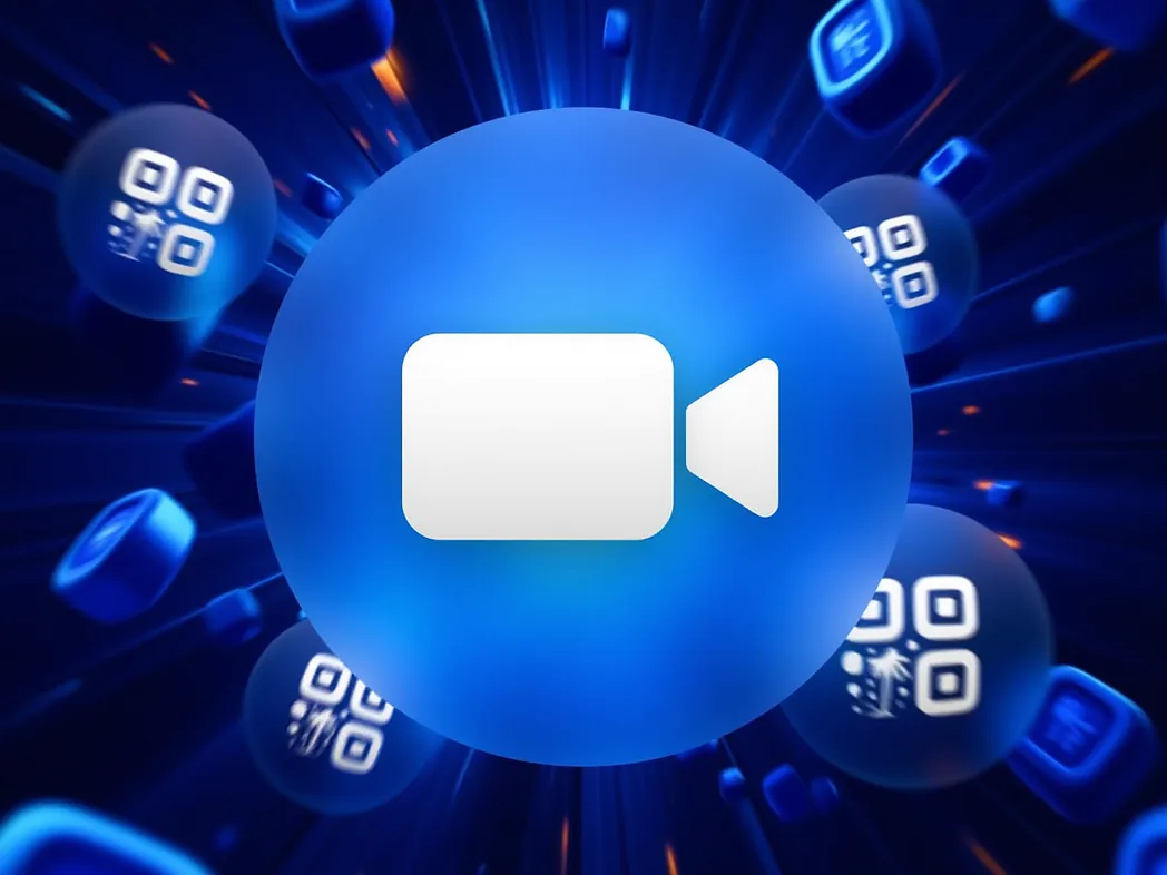 Zoom QR code generator preview showing custom codes opening meeting join links, webinar registration pages and cloud recording URLs.