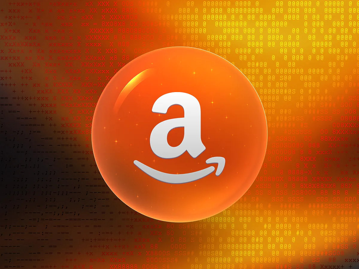 Amazon QR Code Generator: Free & Customizable Glossy orange 3D orb with a white smile-arrow logo on a vibrant gradient for the Amazon QR code generator