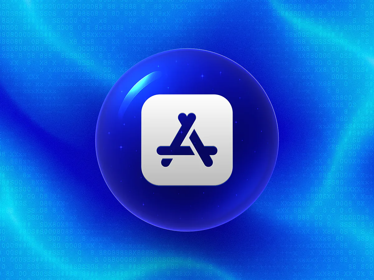 App Store / Play Store QR Code Generator Glossy blue 3D orb with a white app-store and play-store icons for the App Store / Play Store QR code generator