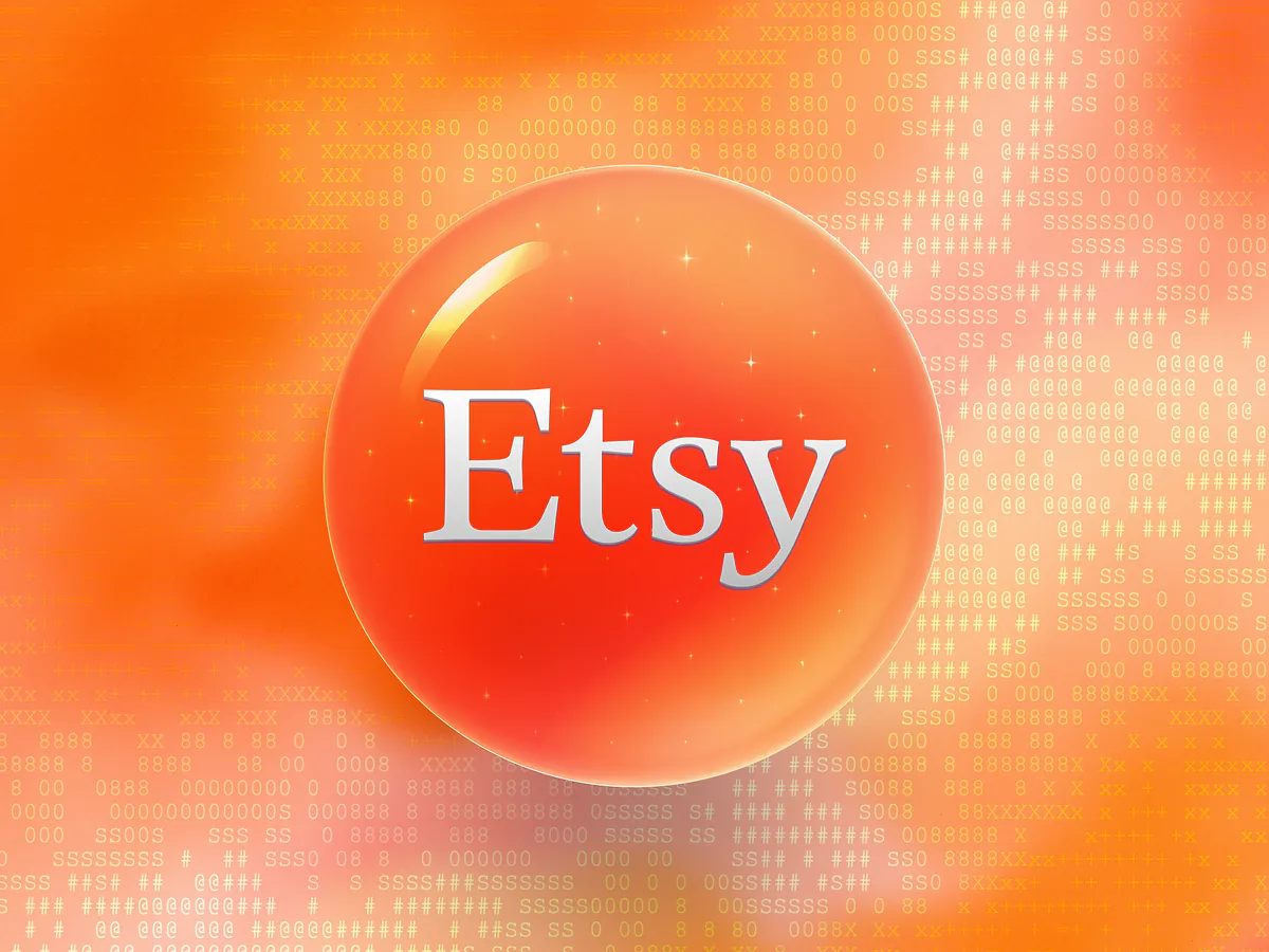 Etsy QR Code Generator: Free & Customizable Glossy orange 3D orb with a white Etsy logo on a vibrant gradient for the Etsy QR code generator