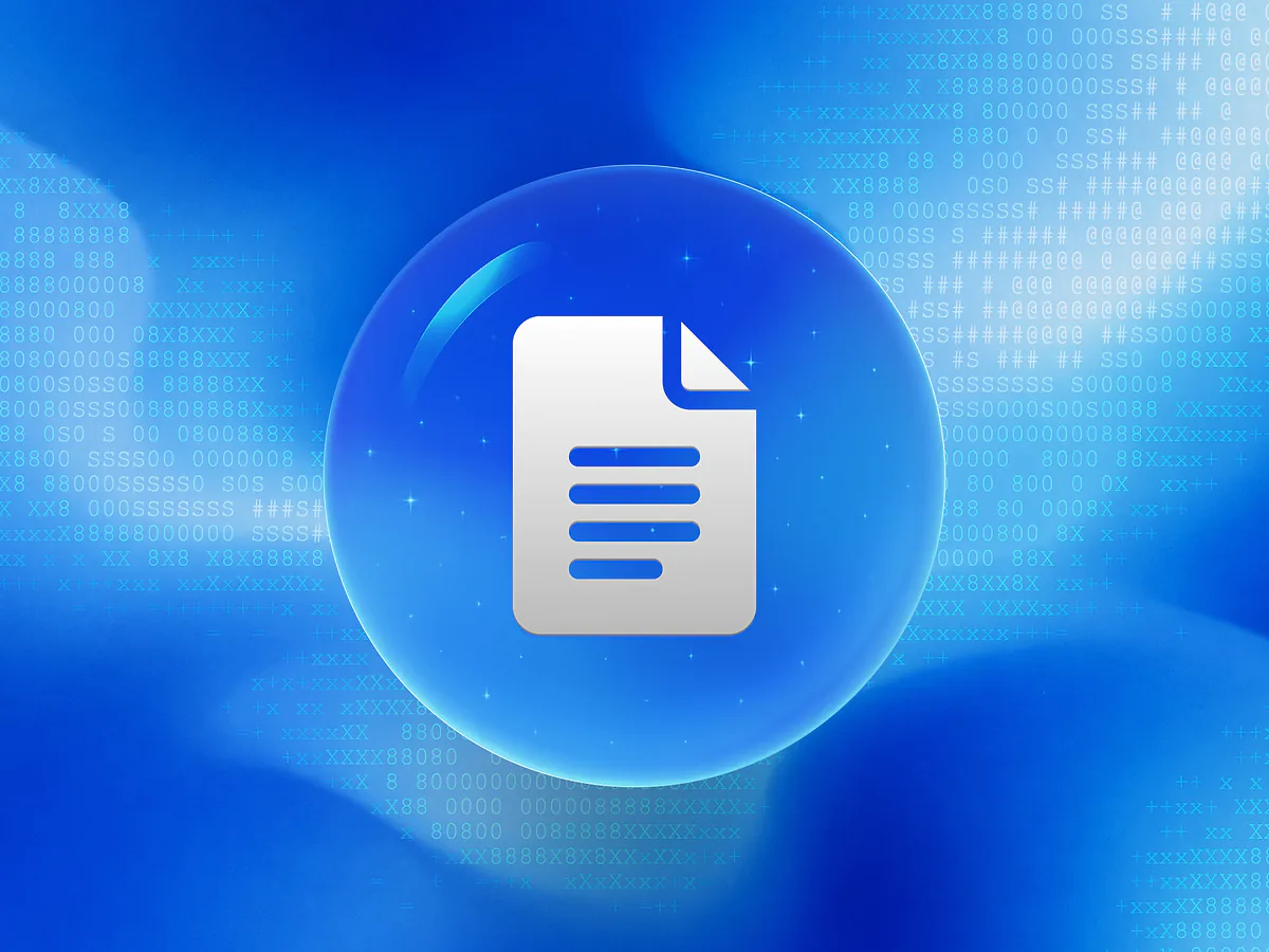 Google Docs QR Code Generator: Free & Customizable Glossy blue 3D orb with a white document icon on a vibrant gradient for the Google Docs QR code generator
