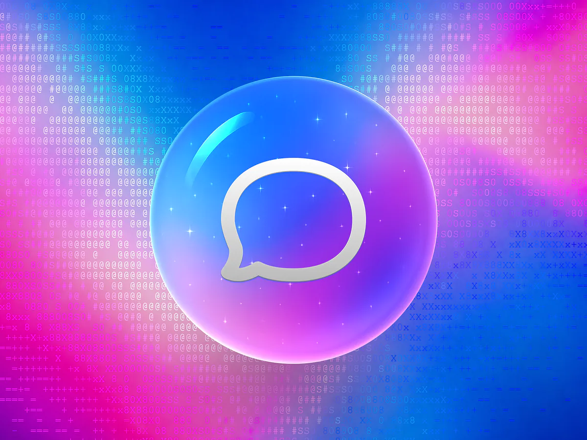 Message QR Code Generator: Free & Customizable Glossy blue 3D orb with a white speech bubble icon on a vibrant gradient for the Message QR code generator