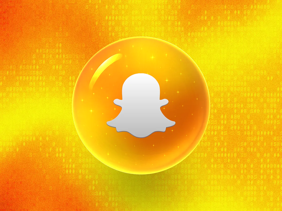 Glossy yellow 3D orb with a white ghost icon on a vibrant gradient for the Snapchat QR code generator