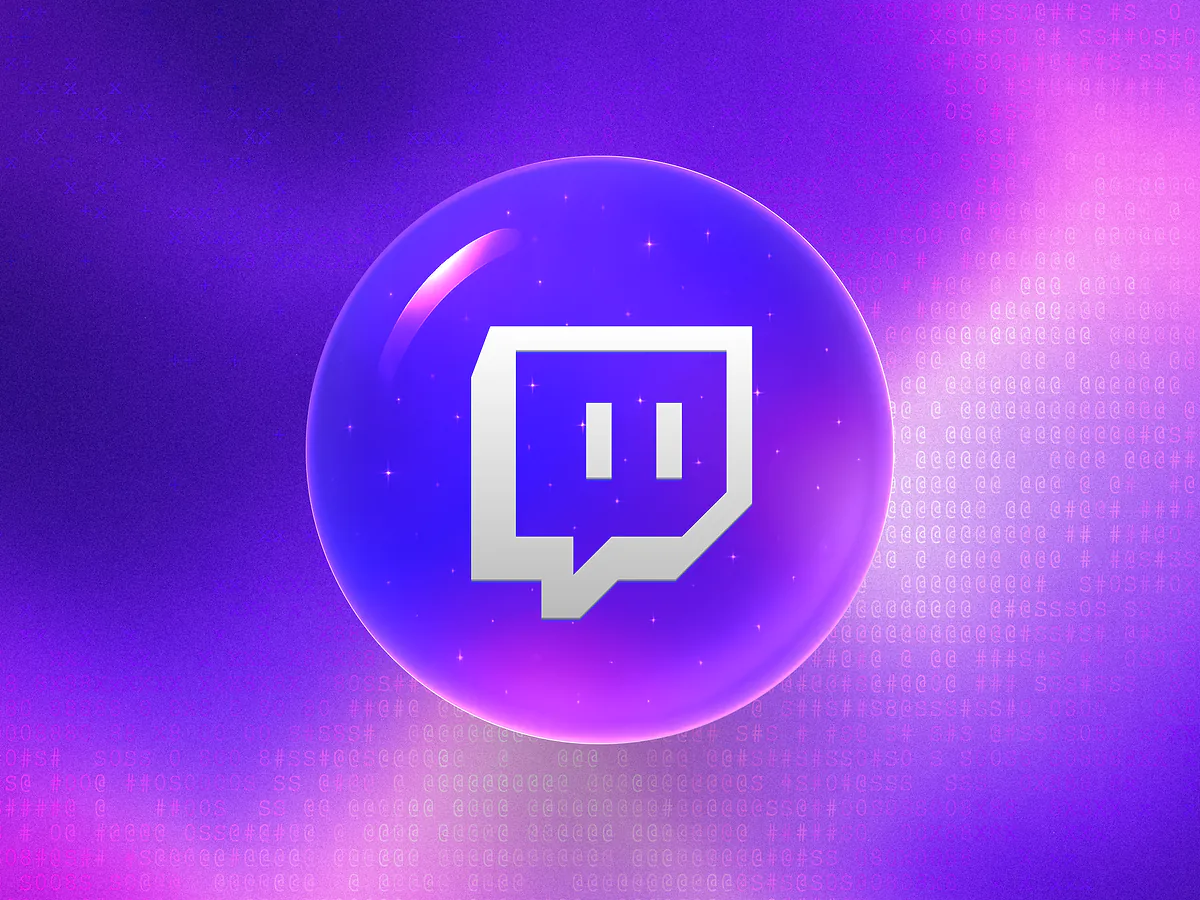 Twitch QR Code Generator: Free & Customizable Glossy purple 3D orb with a white glitch logo on a vibrant gradient for the Twitch QR code generator