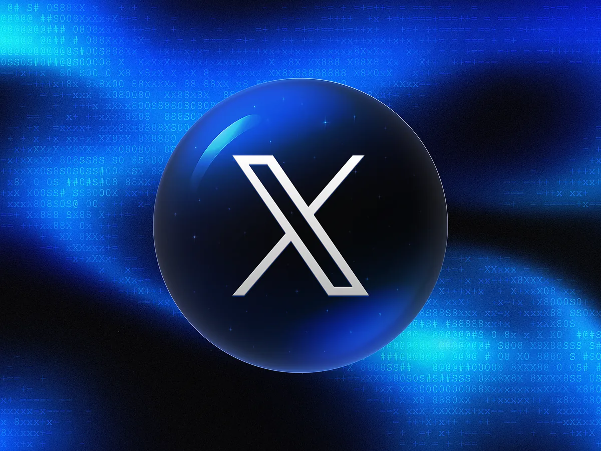 Twitter / X QR Code Generator: Free & Customizable Glossy black 3D orb with a white X logo on a vibrant gradient for the Twitter / X QR code generator